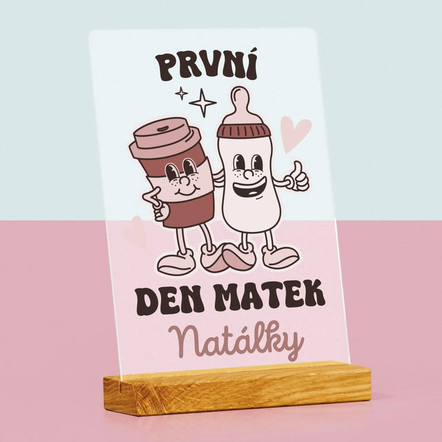 Jméno A Nápis: První Den Matek Káva Mléko - Tisk Na Akrylovém Skle