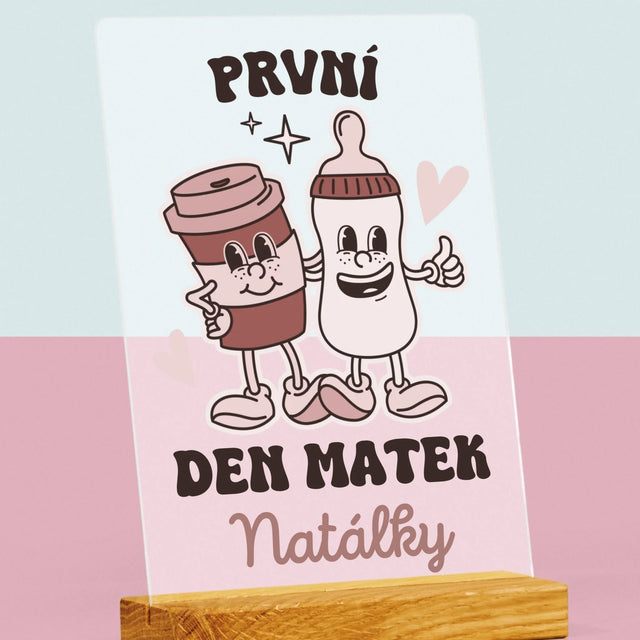 Jméno A Nápis: První Den Matek Káva Mléko - Tisk Na Akrylovém Skle