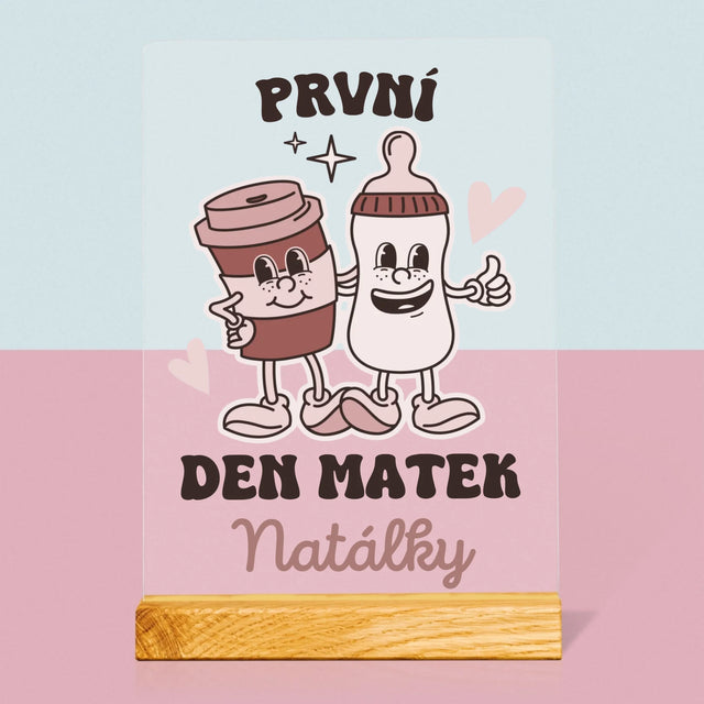 Jméno A Nápis: První Den Matek Káva Mléko - Tisk Na Akrylovém Skle