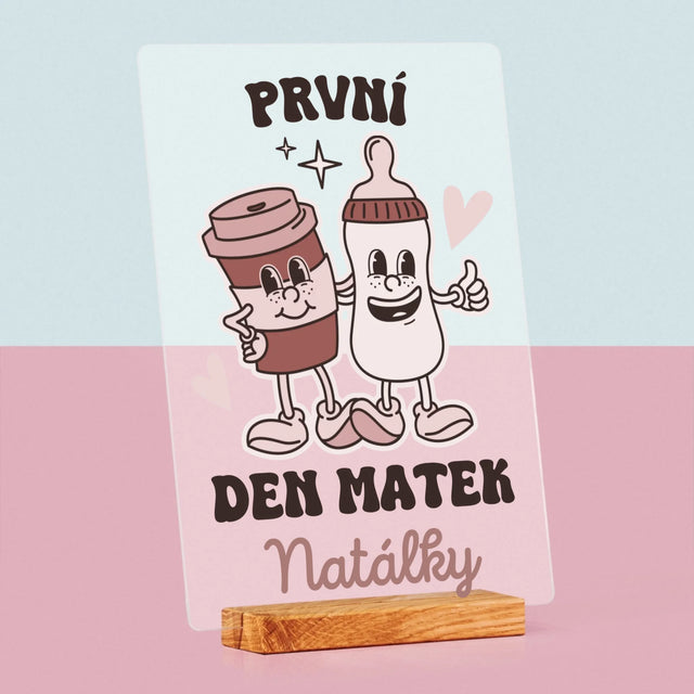 Jméno A Nápis: První Den Matek Káva Mléko - Tisk Na Akrylovém Skle
