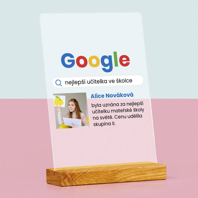 Fotka S Textem: Nejlepší Učitelka Ve Školce Vyhledávání Google - Tisk Na Akrylovém Skle