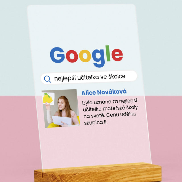 Fotka S Textem: Nejlepší Učitelka Ve Školce Vyhledávání Google - Tisk Na Akrylovém Skle