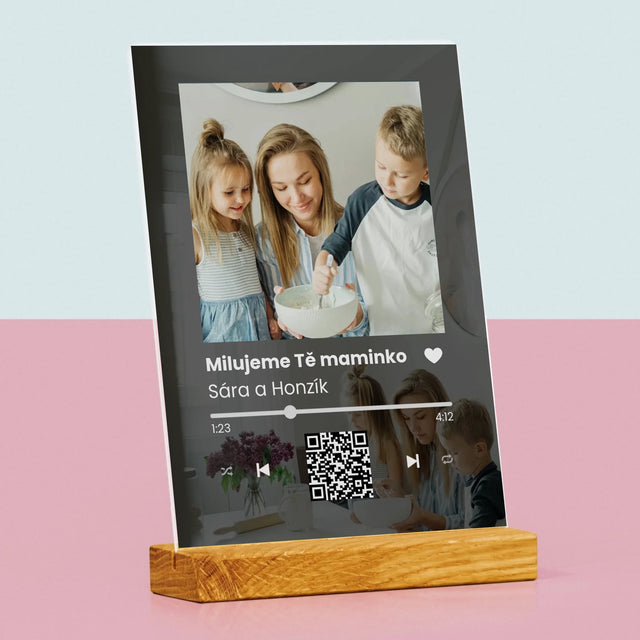 Fotka S Textem: Spotify S Qr Kódem Pro Maminku - Tisk Na Akrylovém Skle