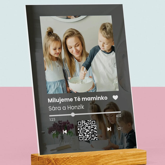 Fotka S Textem: Spotify S Qr Kódem Pro Maminku - Tisk Na Akrylovém Skle