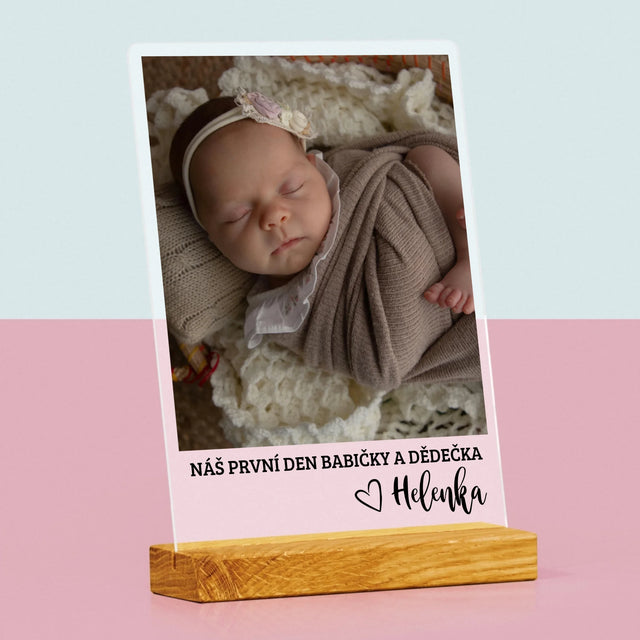 Fotka S Textem: První Den Babičky A Dědečka - Tisk Na Akrylovém Skle