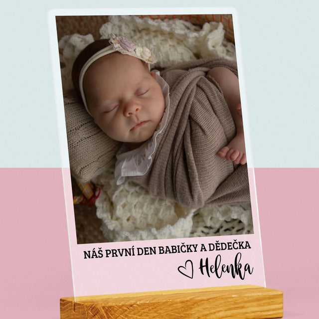 Fotka S Textem: První Den Babičky A Dědečka - Tisk Na Akrylovém Skle