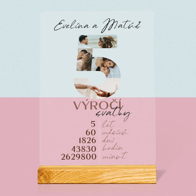 Slovo Z Fotek: 5. Výročí Svatby Čísla - Tisk Na Akrylovém Skle