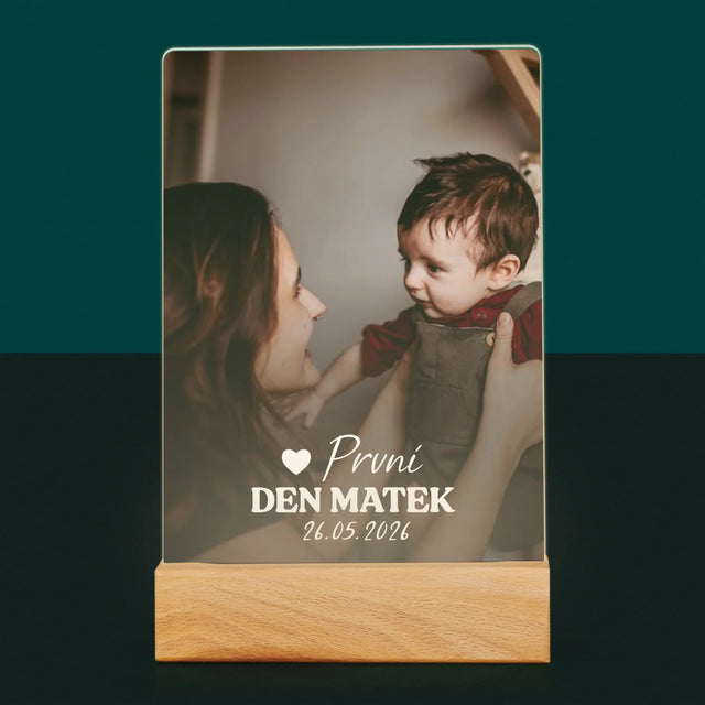 Fotka S Textem: První Den Matek Srdce - Tisk Na Akrylovém Skle