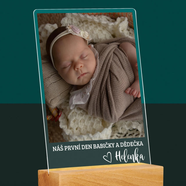 Fotka S Textem: První Den Babičky A Dědečka - Tisk Na Akrylovém Skle