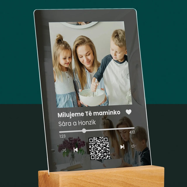 Fotka S Textem: Spotify S Qr Kódem Pro Maminku - Tisk Na Akrylovém Skle