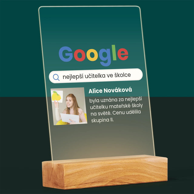 Fotka S Textem: Nejlepší Učitelka Ve Školce Vyhledávání Google - Tisk Na Akrylovém Skle