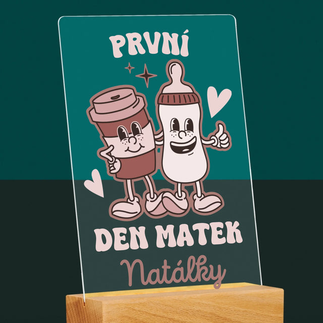 Jméno A Nápis: První Den Matek Káva Mléko - Tisk Na Akrylovém Skle