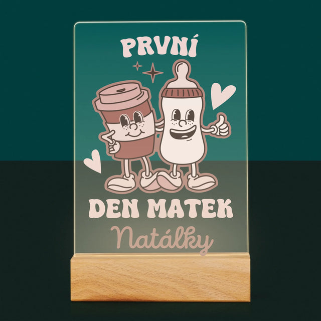Jméno A Nápis: První Den Matek Káva Mléko - Tisk Na Akrylovém Skle