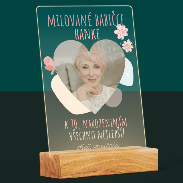 Fotka S Textem: Milované Babičce K Narozeninám - Tisk Na Akrylovém Skle