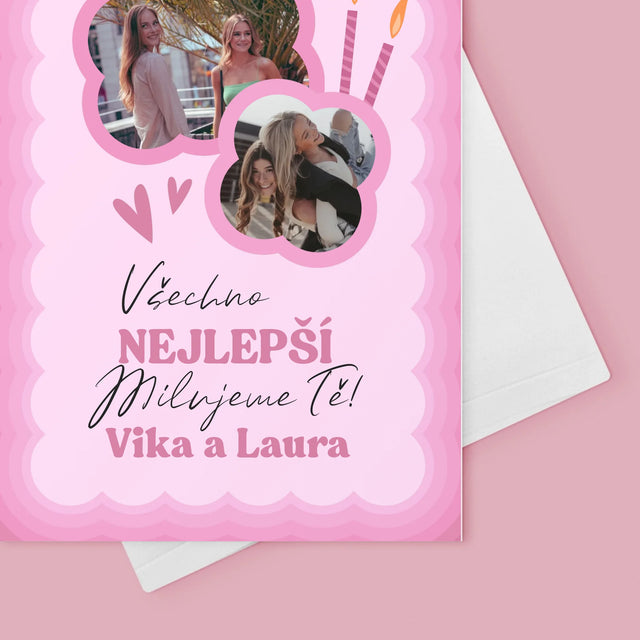 Fotokoláž: Růžové Narozeniny - Přání