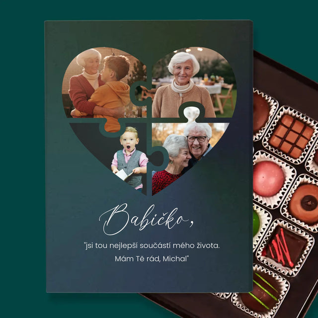 Fotokoláž: Puzzle Srdce Pro Babičku - Pralinky