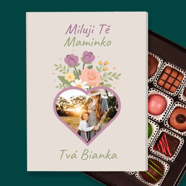 Fotka S Textem: Miluji Tě Mami, Květiny - Pralinky