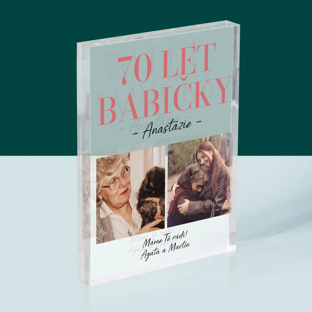 Fotokoláž: 70 Let Babičky - Akrylový Blok