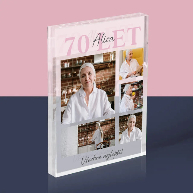 Fotokoláž: 70 Let Všechno Nejlepší  - Akrylový Blok