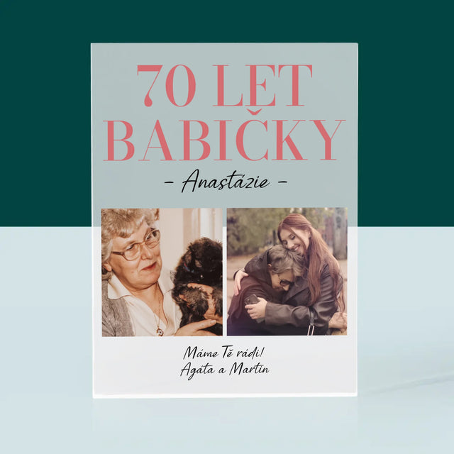 Fotokoláž: 70 Let Babičky - Akrylový Blok