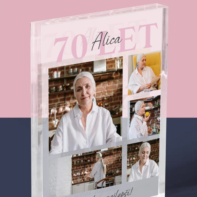 Fotokoláž: 70 Let Všechno Nejlepší  - Akrylový Blok