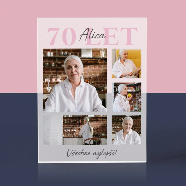 Fotokoláž: 70 Let Všechno Nejlepší  - Akrylový Blok