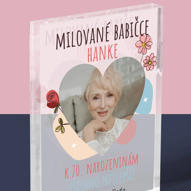 Fotka S Textem: Milované Babičce K Narozeninám - Akrylový Blok
