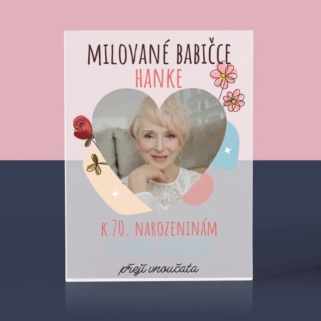 Fotka S Textem: Milované Babičce K Narozeninám - Akrylový Blok