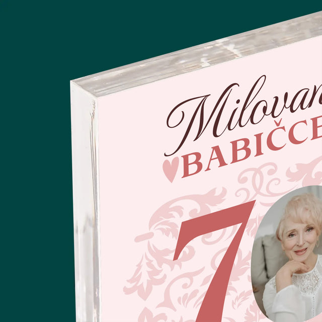 Fotka S Textem: Milované Babičce Všechno Nejlepší - Akrylový Blok