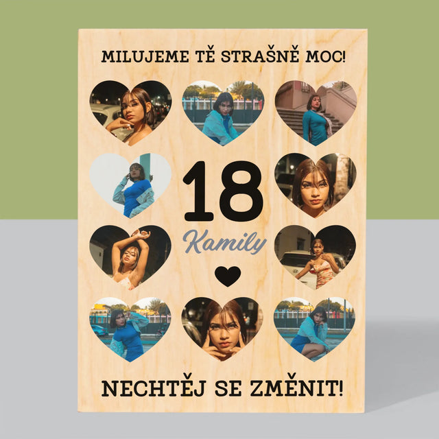 Fotokoláž: 18 Srdce - Tisk Na Dřevo