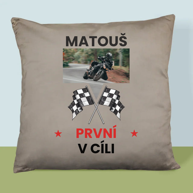 Fotka S Textem: První V Cíli - Polštář