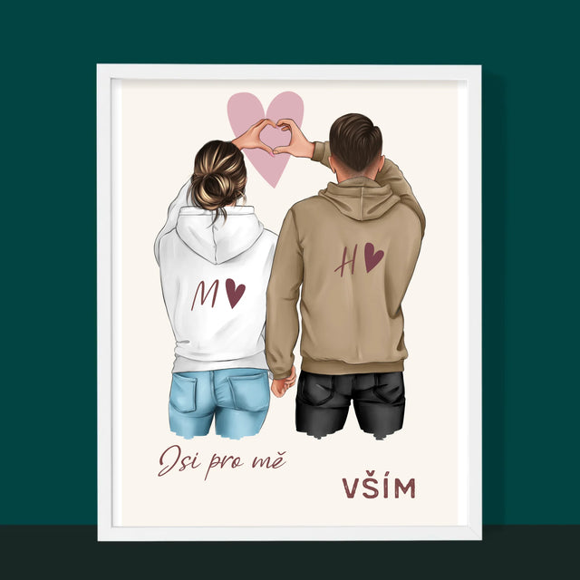 Designér Postav: Pár Srdce - Tisk V Rámečku
