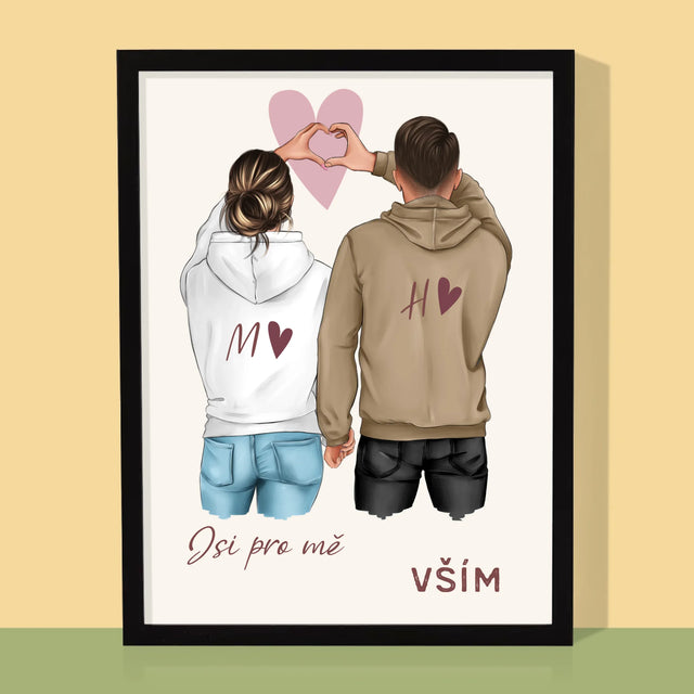 Designér Postav: Pár Srdce - Tisk V Rámečku