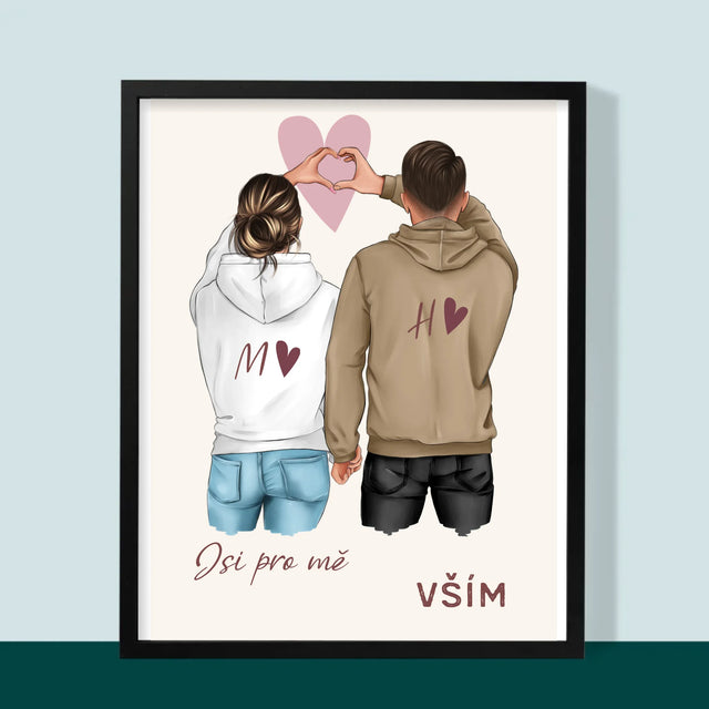 Designér Postav: Pár Srdce - Tisk V Rámečku