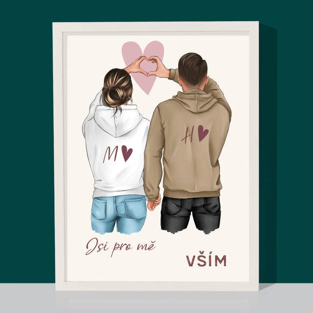 Designér Postav: Pár Srdce - Tisk V Rámečku