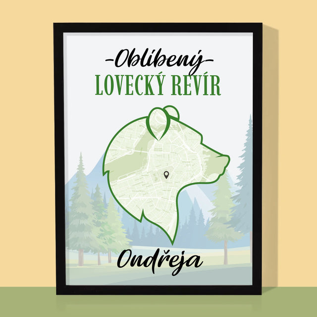 Mapa Města: Oblíbený Lovecký Revír - Tisk V Rámečku