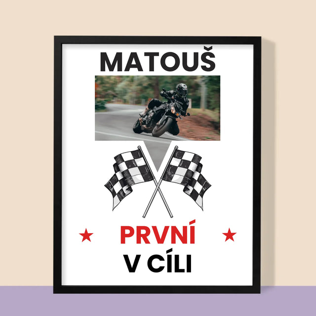 Fotka S Textem: První V Cíli - Tisk V Rámečku