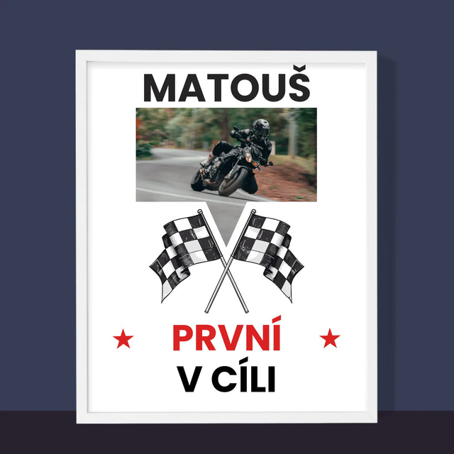 Fotka S Textem: První V Cíli - Tisk V Rámečku