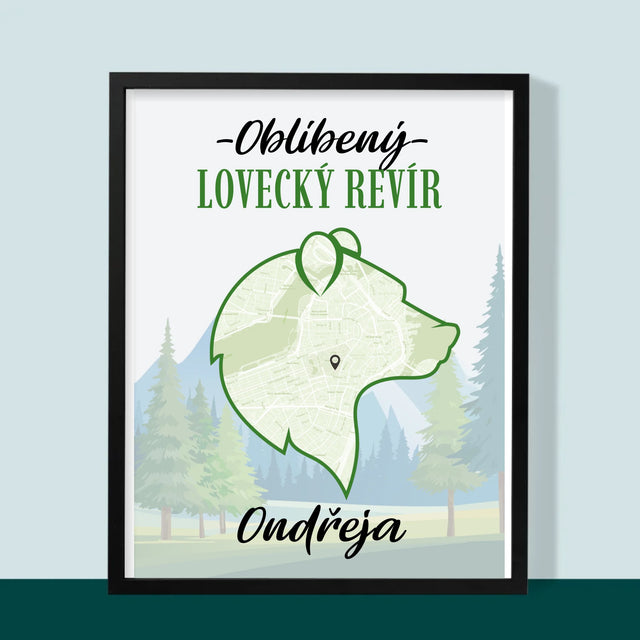 Mapa Města: Oblíbený Lovecký Revír - Tisk V Rámečku
