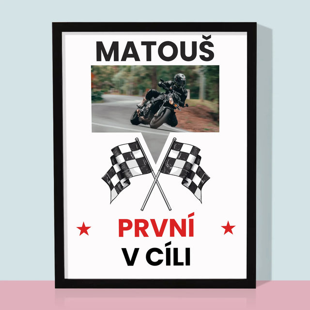 Fotka S Textem: První V Cíli - Tisk V Rámečku