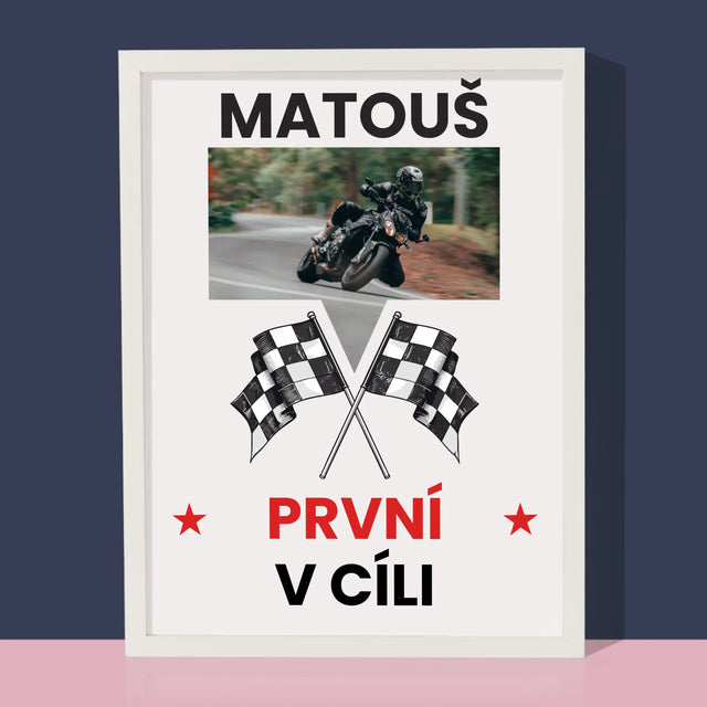 Fotka S Textem: První V Cíli - Tisk V Rámečku