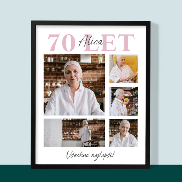 Fotokoláž: 70 Let Všechno Nejlepší  - Tisk V Rámečku