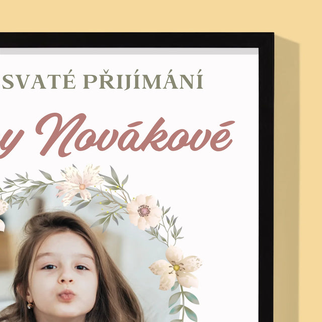 Fotka S Textem: První Svaté Přijímání Květy - Tisk V Rámečku