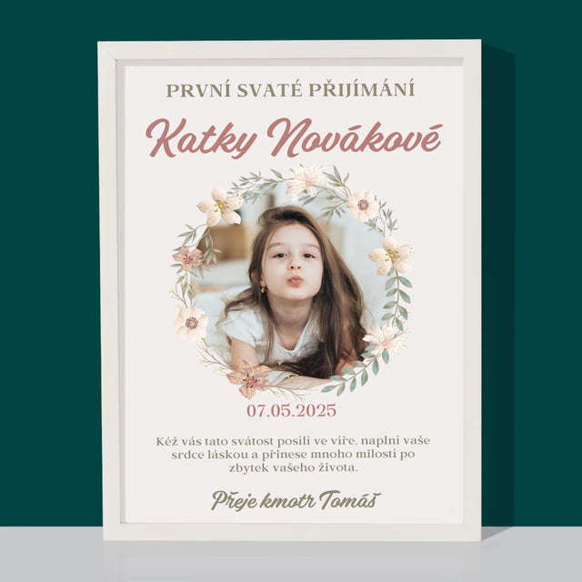 Fotka S Textem: První Svaté Přijímání Květy - Tisk V Rámečku