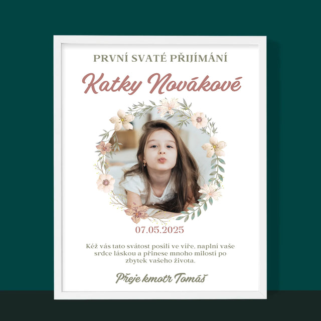 Fotka S Textem: První Svaté Přijímání Květy - Tisk V Rámečku