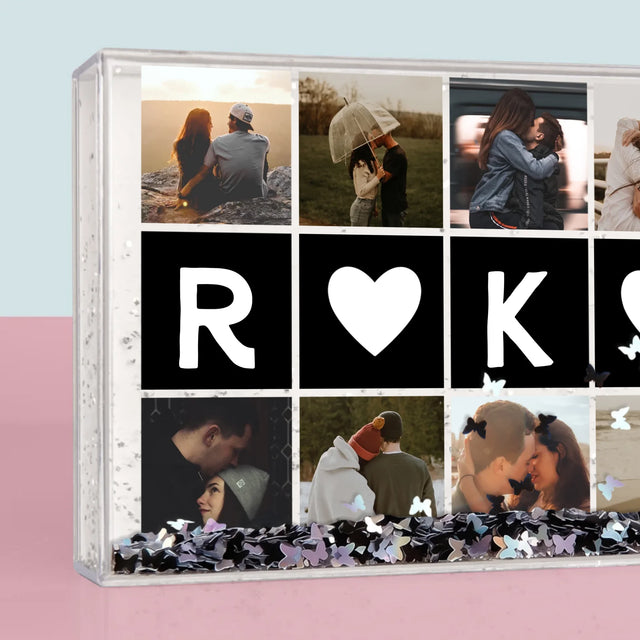 Fotokoláž: Milostné Monogramy S Fotkami - Sněžící Fotorámeček