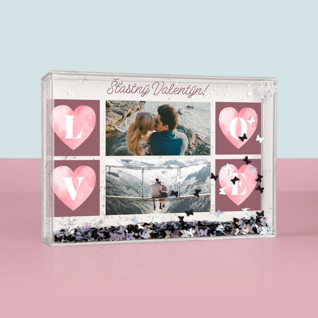 Fotokoláž: Srdíčka Love - Sněžící Fotorámeček