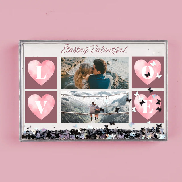Fotokoláž: Srdíčka Love - Sněžící Fotorámeček