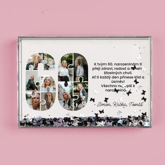 Tvar Z Fotek: 60 Narozeniny Puzzle - Sněžící Fotorámeček
