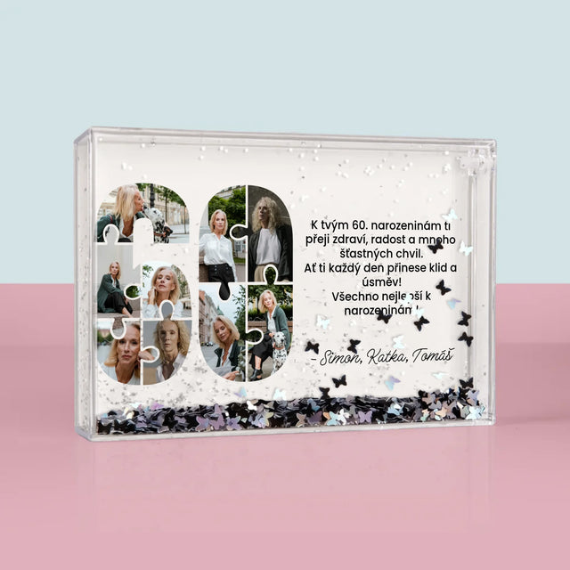 Tvar Z Fotek: 60 Narozeniny Puzzle - Sněžící Fotorámeček